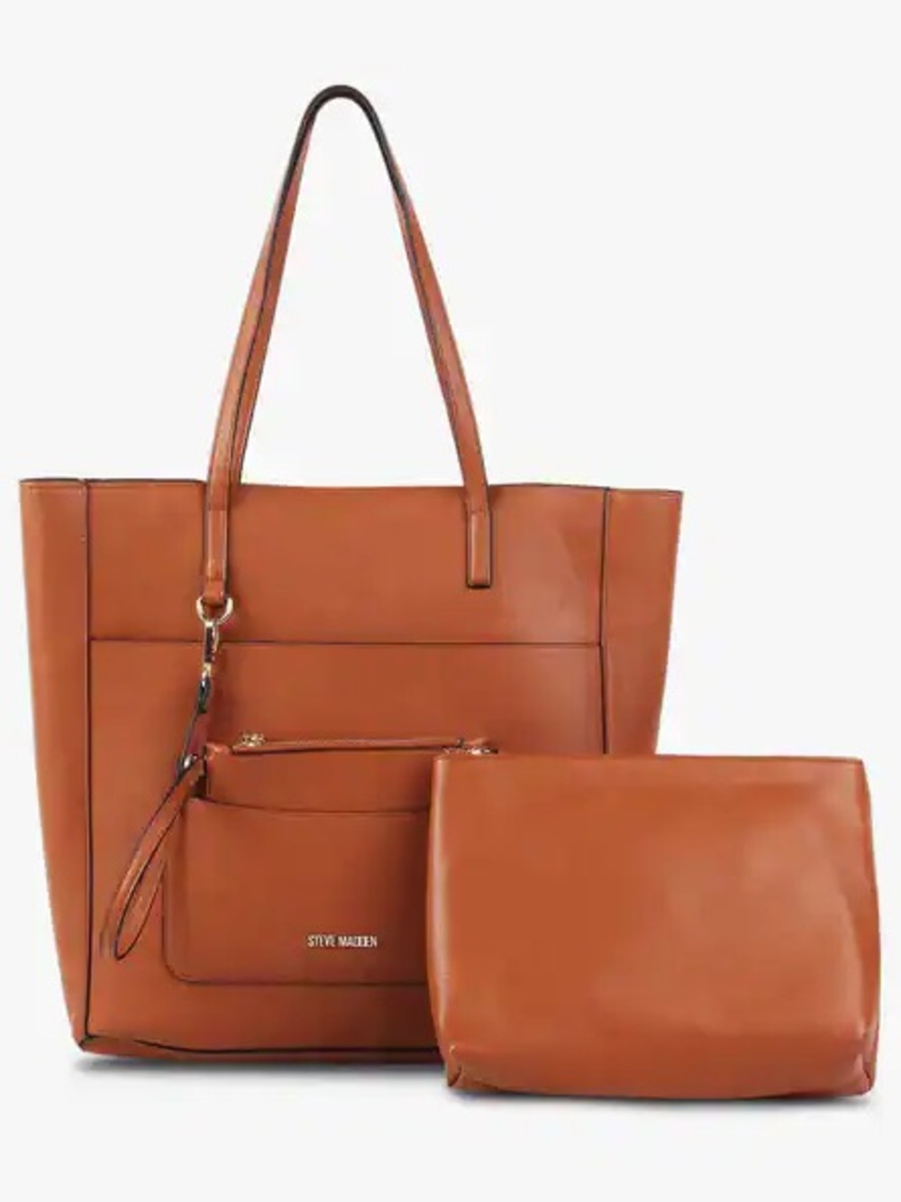 Steve Madden Cognac Leather Tote with Matching Pouch